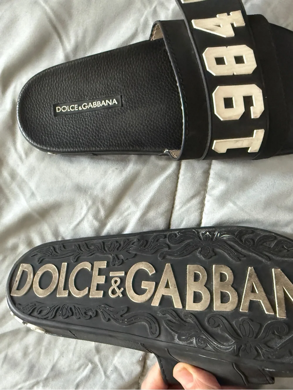 Dolce & Gabbana Black Slides with White Logo Details